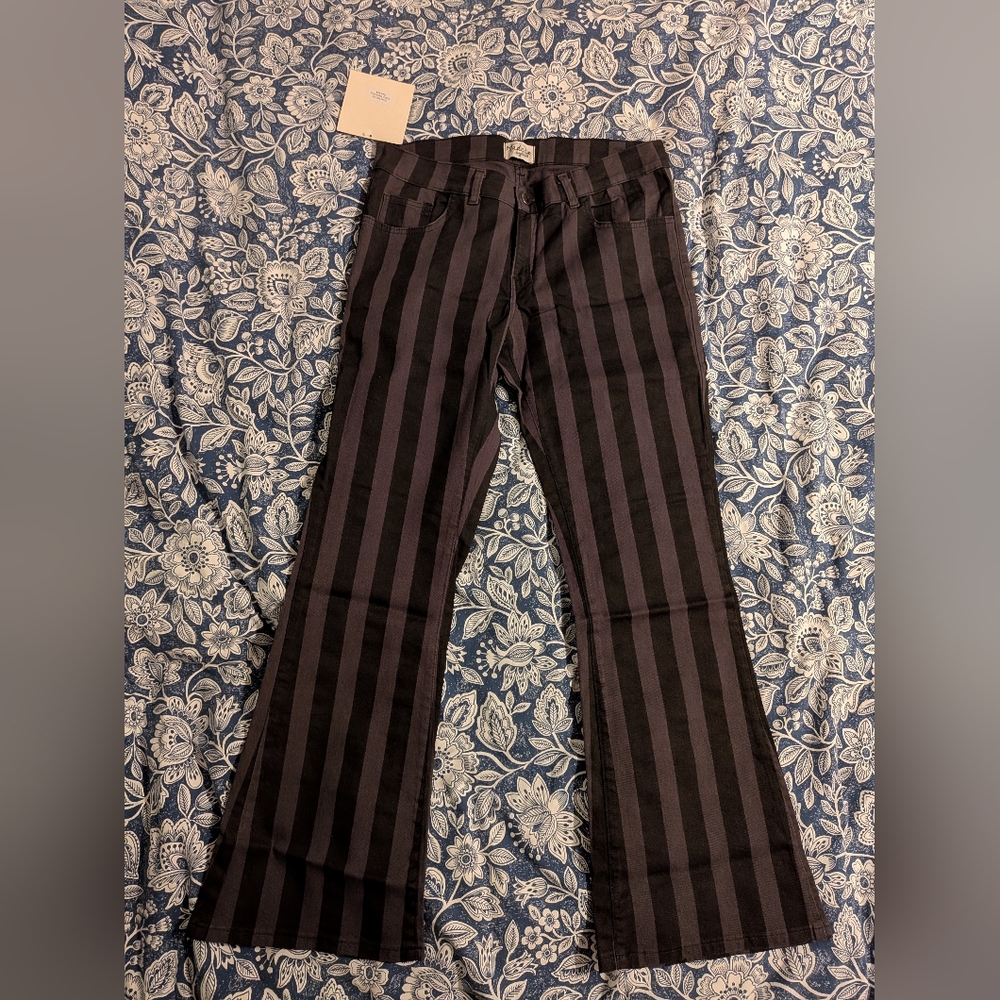 Black Striped Bellbottom Flares